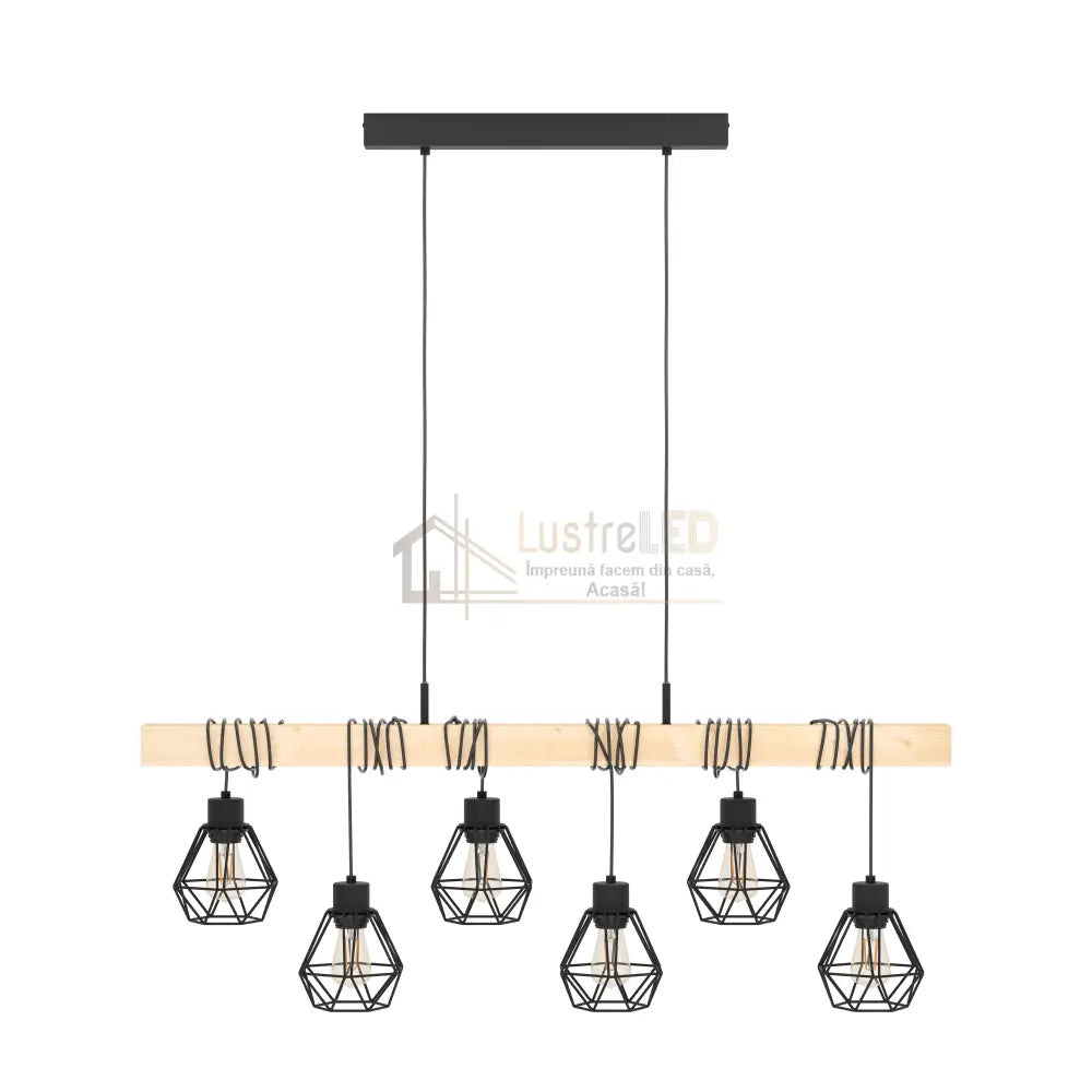 Lustra Suspendata TOWNSHEND 5 Black & Wood Eglo Chandeliers