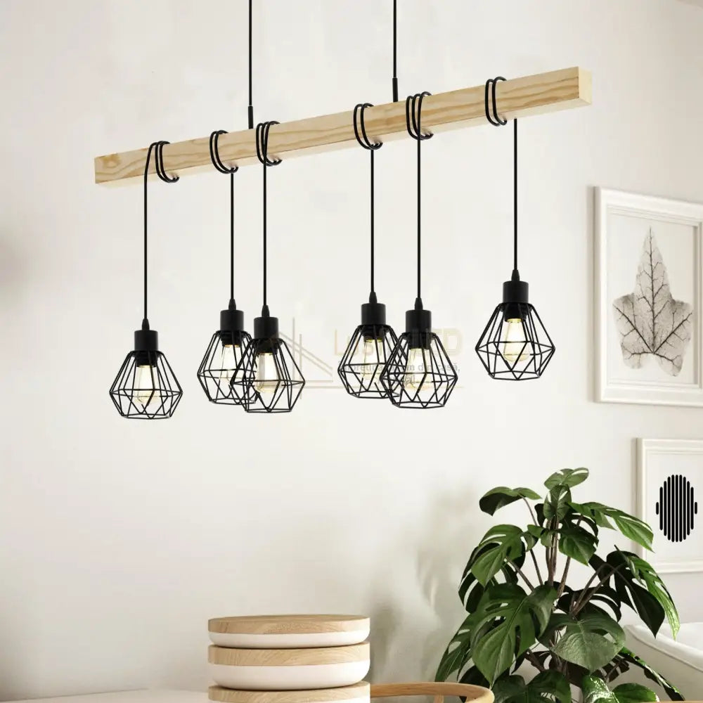 Lustra Suspendata TOWNSHEND 5 Black & Wood Eglo Chandeliers