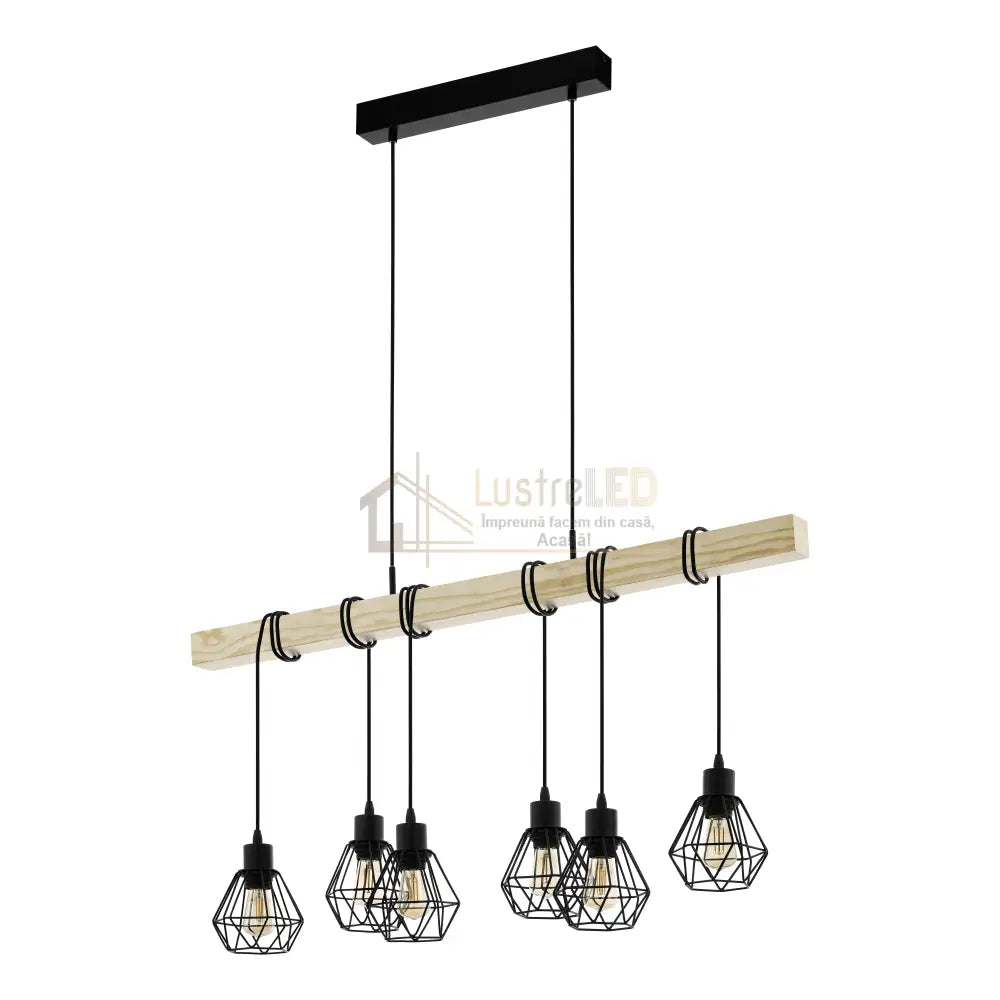 Lustra Suspendata TOWNSHEND 5 Black & Wood Eglo Chandeliers
