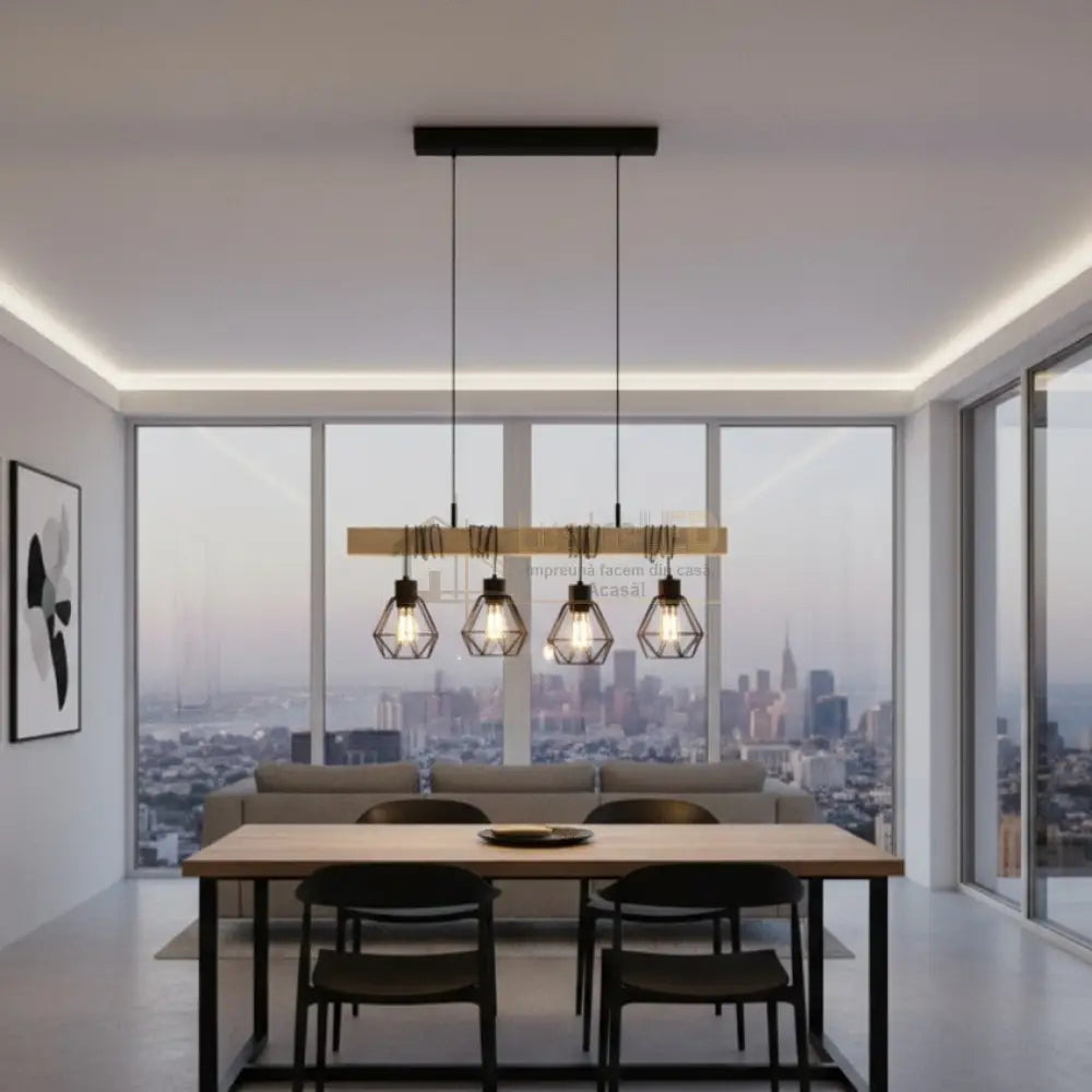 Lustra Suspendata TOWNSHEND Black & Wood Eglo Chandeliers