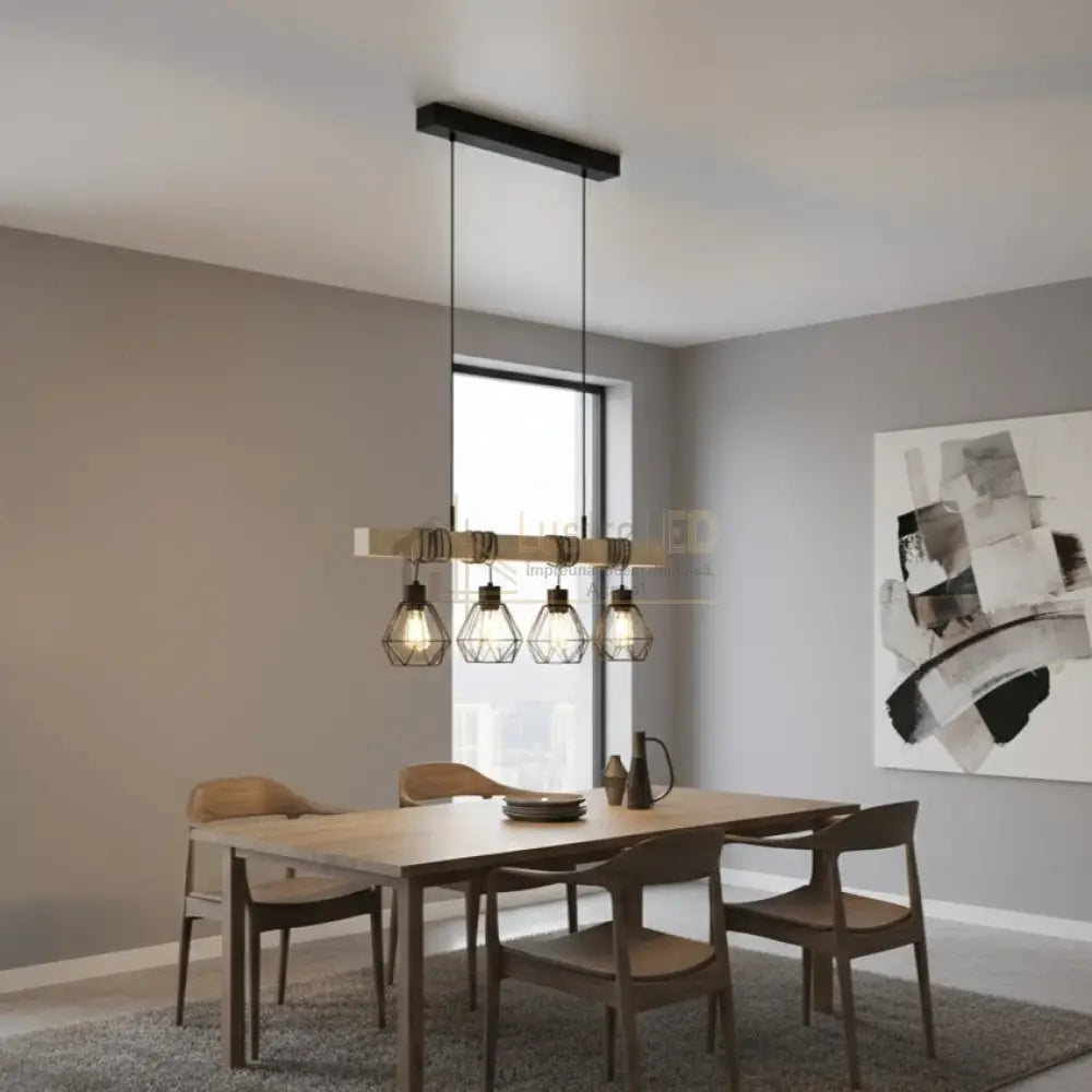 Lustra Suspendata TOWNSHEND Black & Wood Eglo Chandeliers