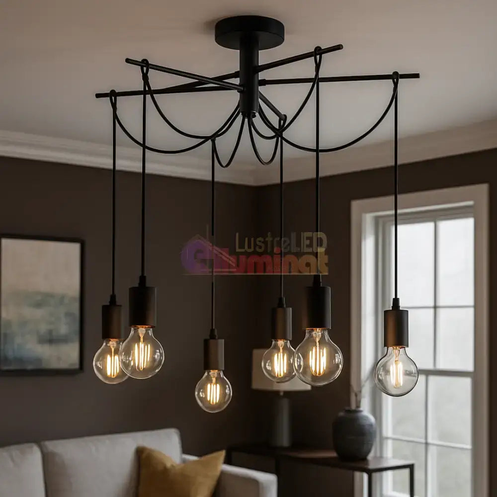 Lustra Suspendata Abajur 6xE27 Black lustreled.ro