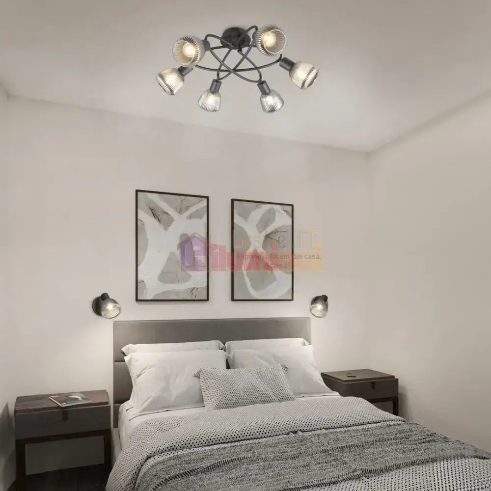 Lustra TARIFA Abajur Negru Mat 6xE14 lustreled.ro