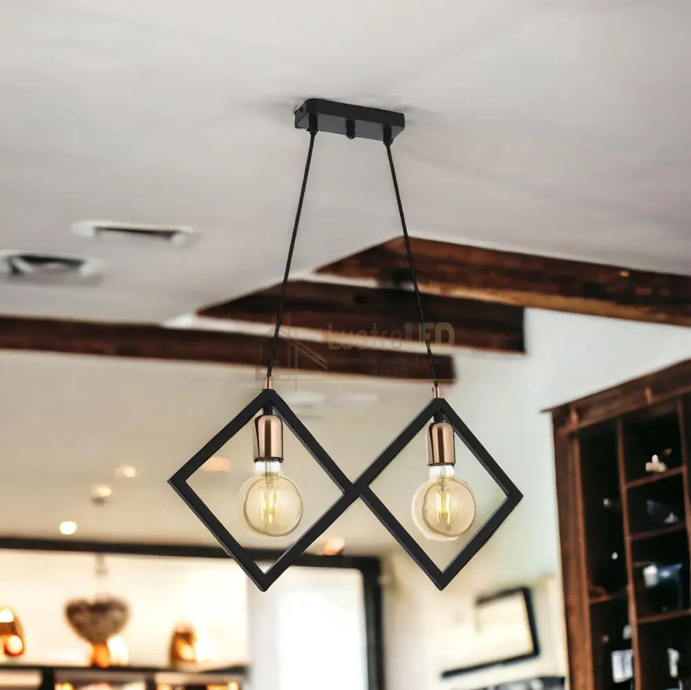 Lustra Vintage 2Xe27 Triangle Gold + Black Lighting Fixtures