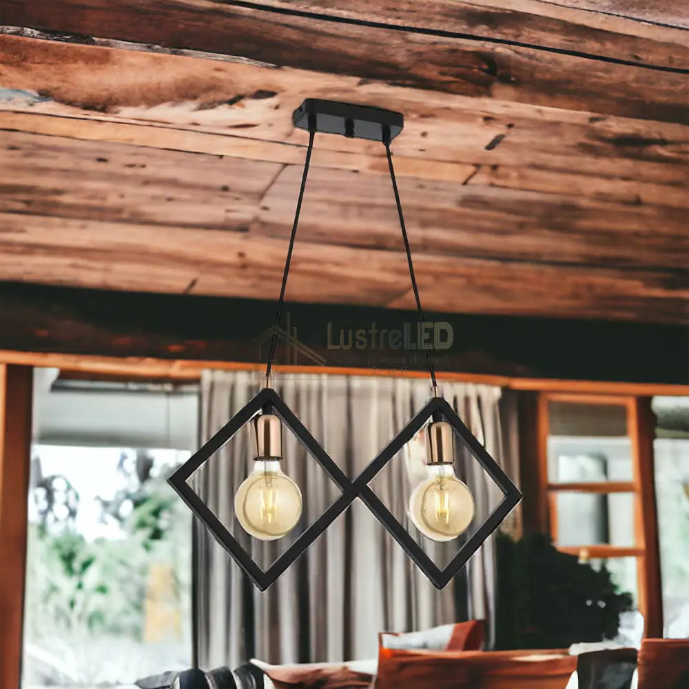 Lustra Vintage 2Xe27 Triangle Gold + Black Lighting Fixtures