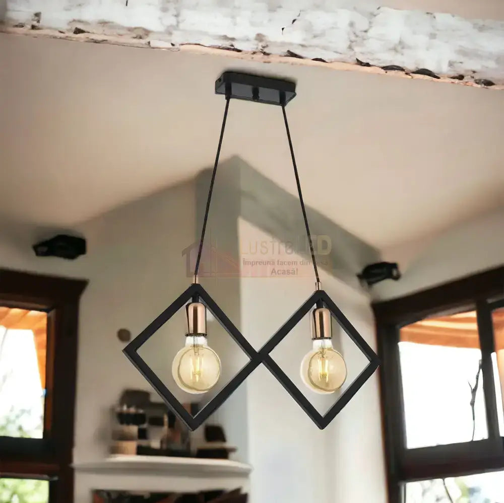 Lustra Vintage 2Xe27 Triangle Gold + Black Lighting Fixtures