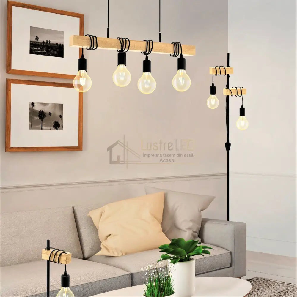 Lustra Vintage Lemn Design 4Xe27 Lighting Fixtures