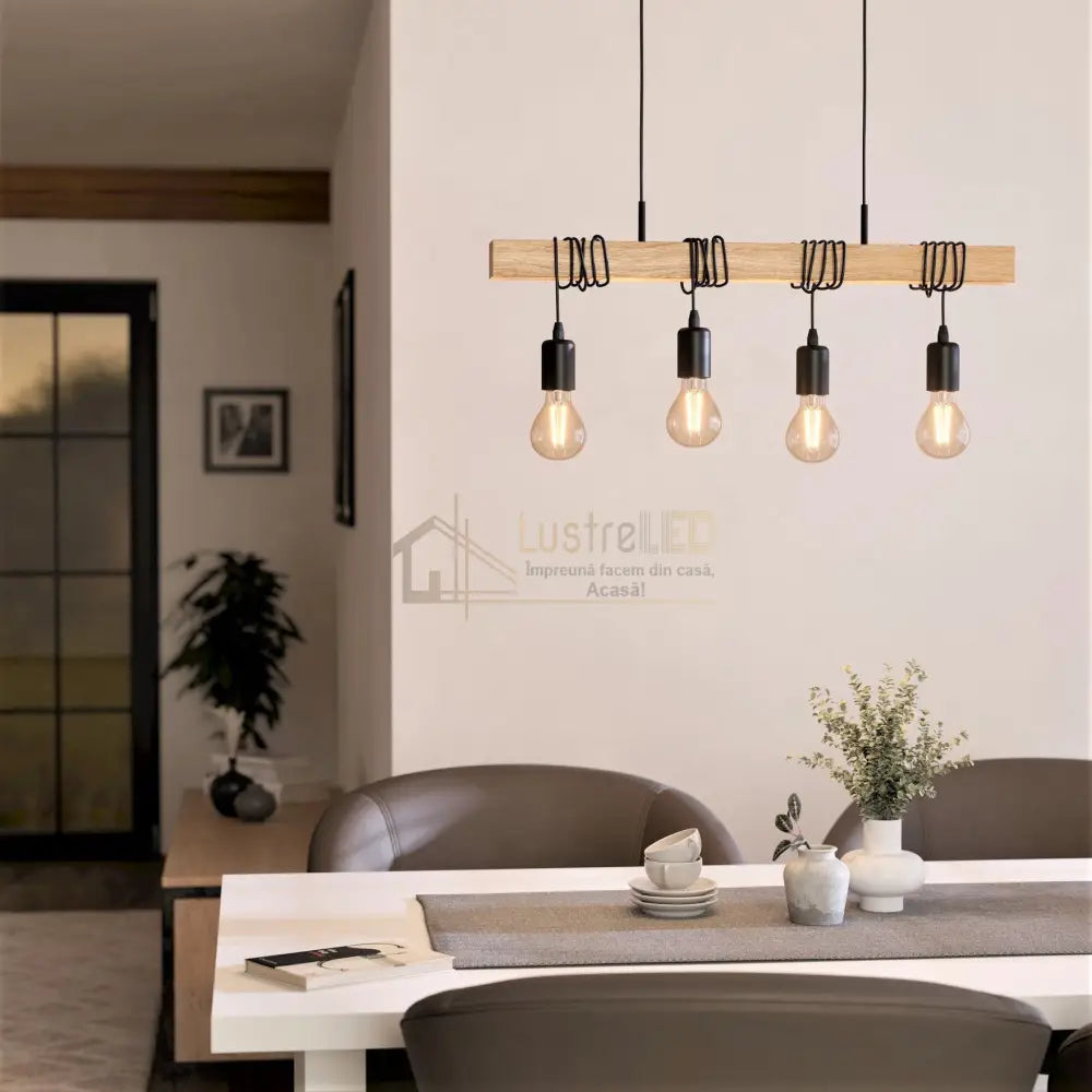 Lustra Vintage Lemn Design 4Xe27 Lighting Fixtures