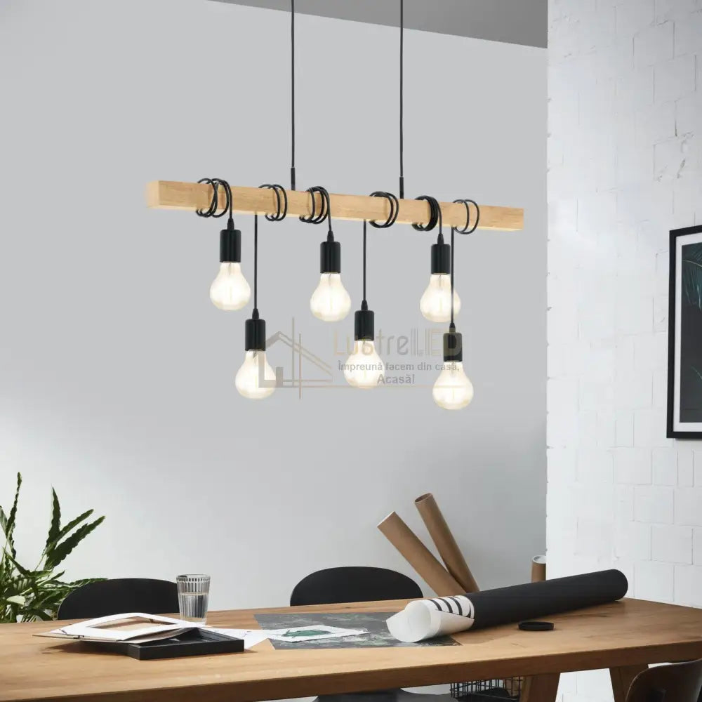 Lustra Vintage Lemn Design 6Xe27 Lighting Fixtures