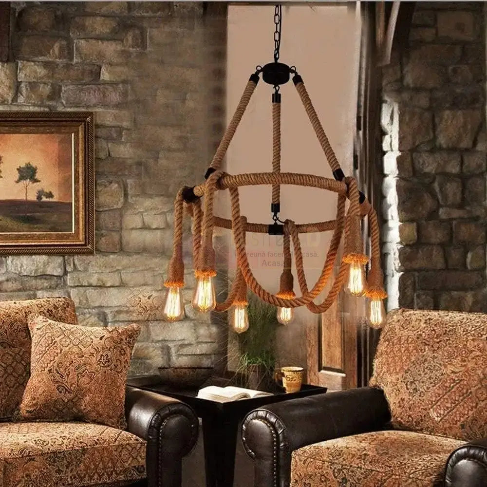 Lustra Vintage Rope Circle 6Xe27 Lighting Fixtures