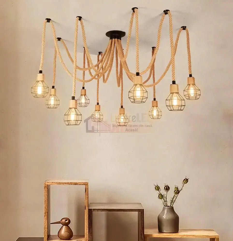 Lustra Vintage SPIDER ROPE 10xE27 NEAGRA / VINTAGE SI RETRO DESIGN Lighting Fixtures