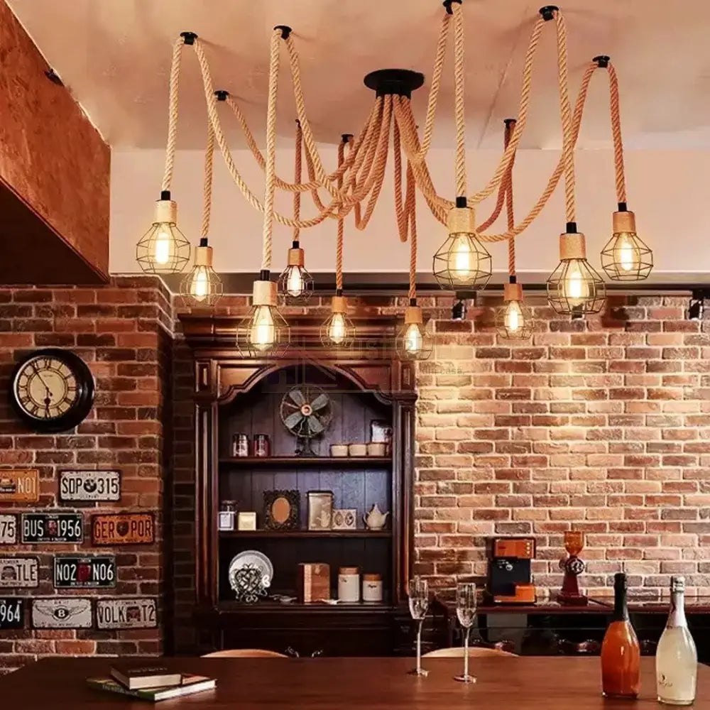 Lustra Vintage SPIDER ROPE 10xE27 NEAGRA / VINTAGE SI RETRO DESIGN Lighting Fixtures