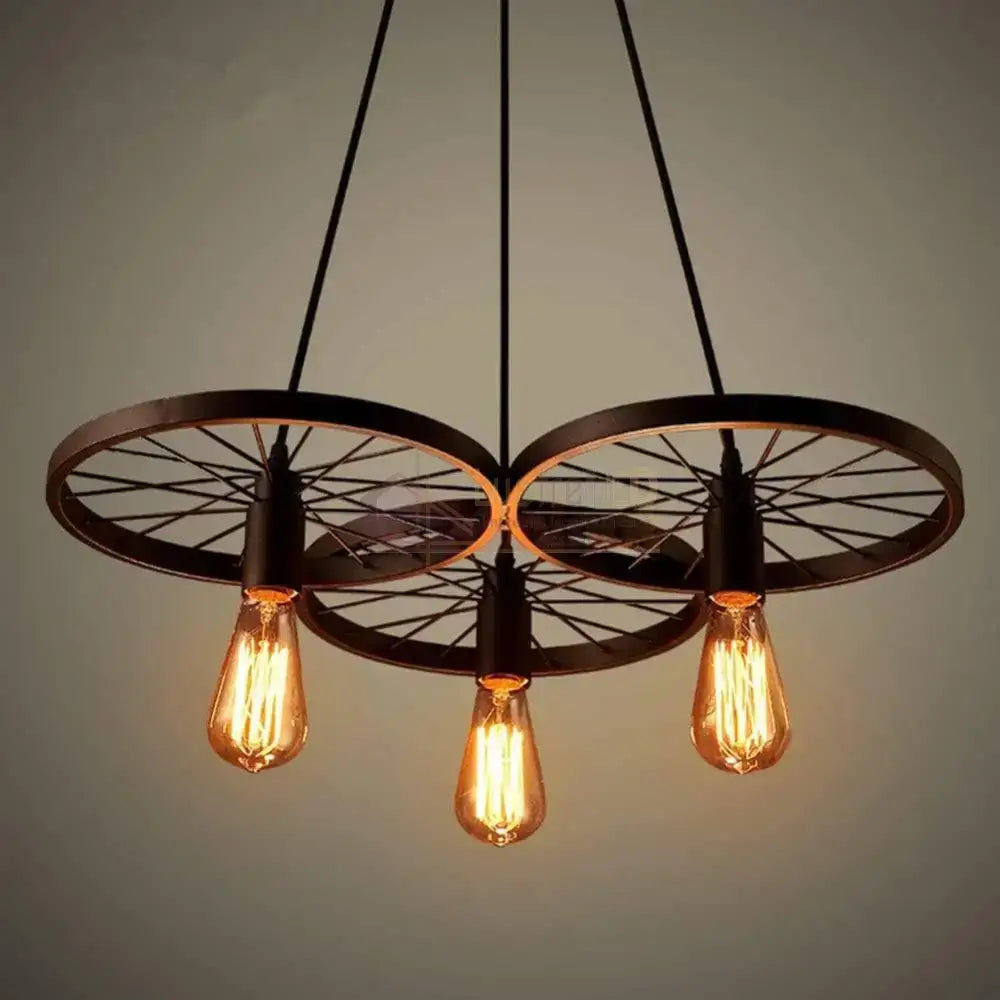 Lustra Vintage Wheels Black 3xE27 NEAGRA / VINTAGE SI RETRO DESIGN Lighting Fixtures