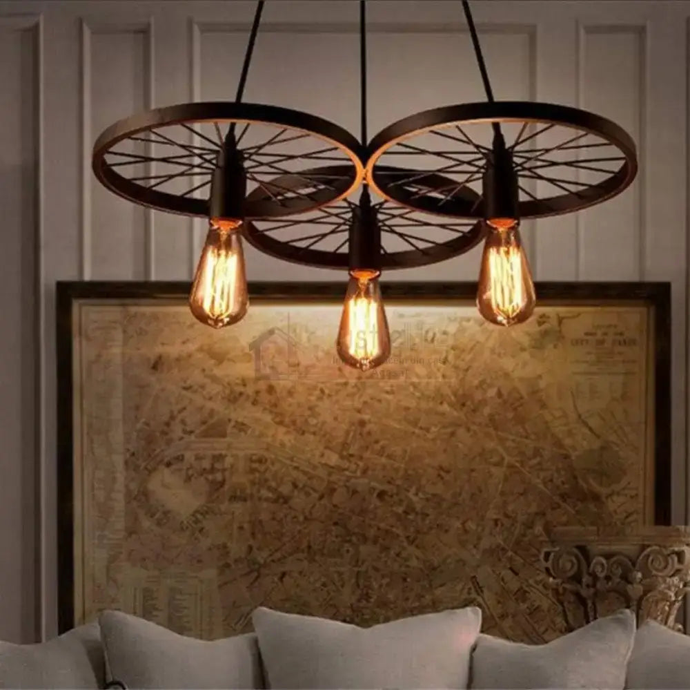 Lustra Vintage Wheels Black 3xE27 NEAGRA / VINTAGE SI RETRO DESIGN Lighting Fixtures