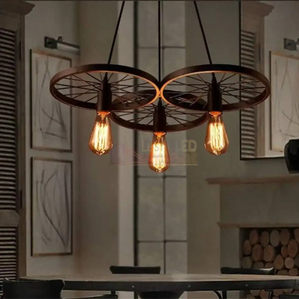 Lustra Vintage Wheels Black 3xE27 NEAGRA / VINTAGE SI RETRO DESIGN Lighting Fixtures