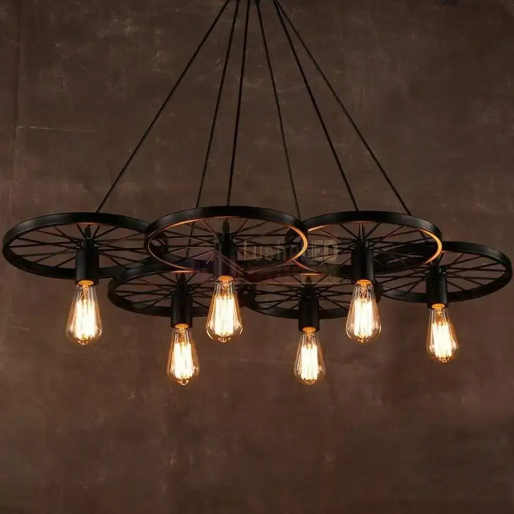 Lustra Vintage Wheels Black 6xE27 NEAGRA / VINTAGE SI RETRO DESIGN Lighting Fixtures