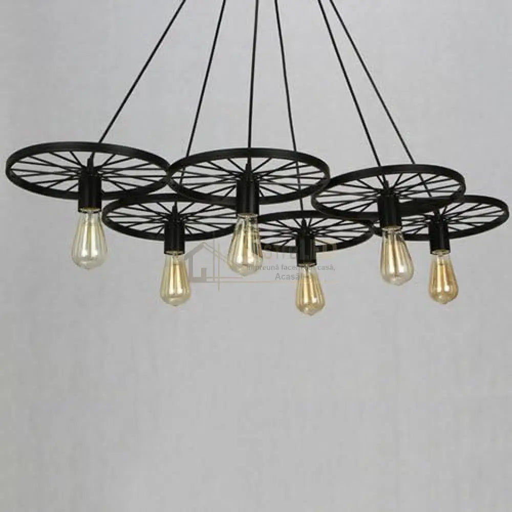 Lustra Vintage Wheels Black 6xE27 lustreled.ro