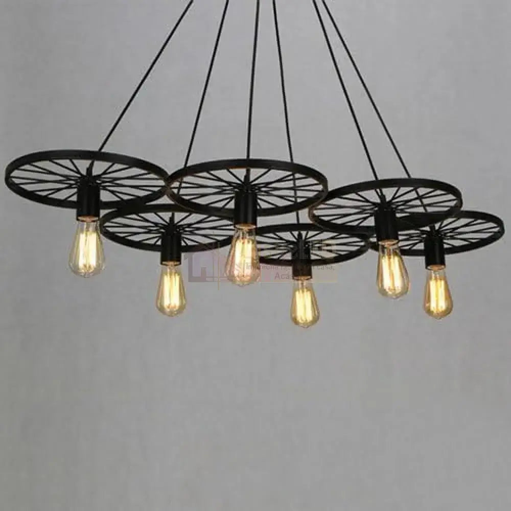 Lustra Vintage Wheels Black 6xE27 NEAGRA / VINTAGE SI RETRO DESIGN Lighting Fixtures