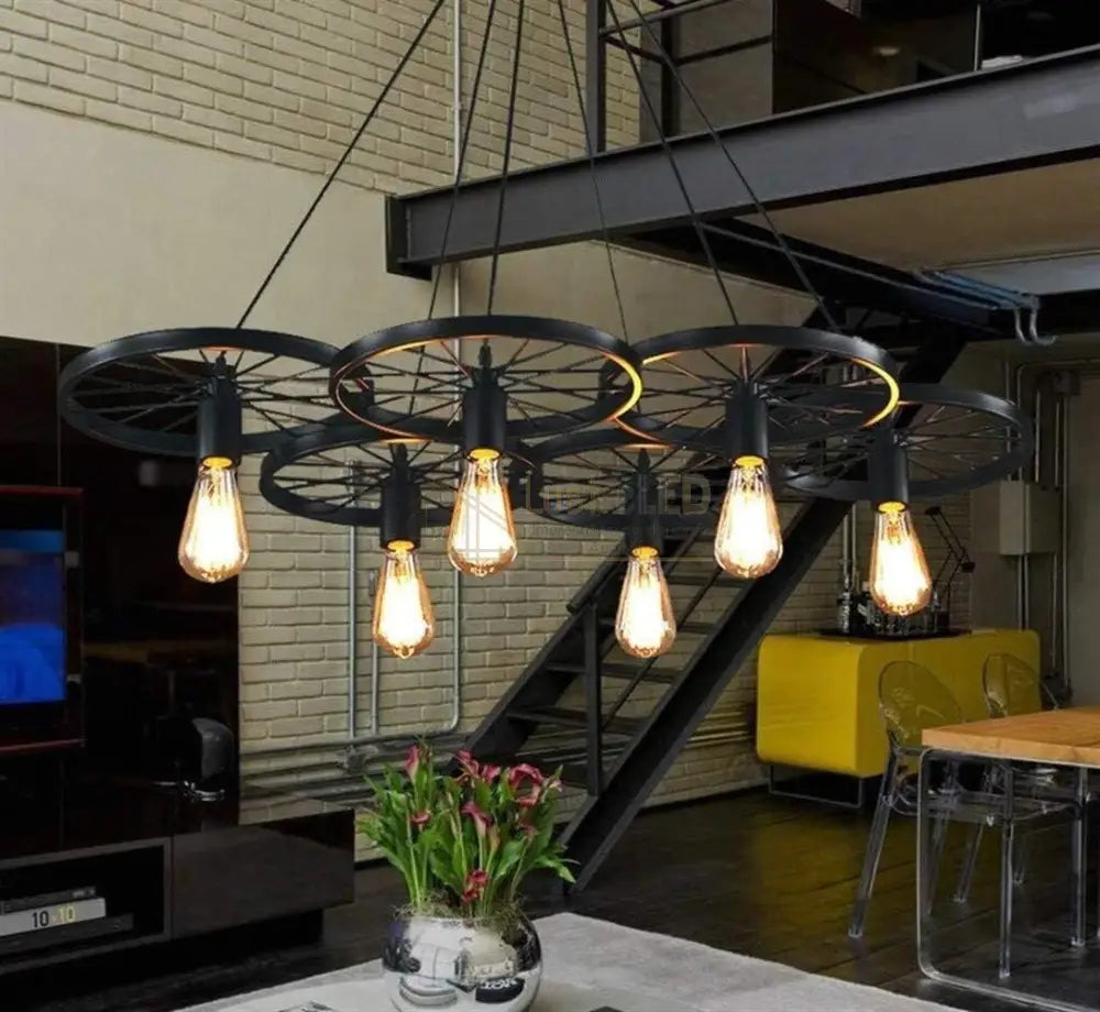 Lustra Vintage Wheels Black 6xE27 NEAGRA / VINTAGE SI RETRO DESIGN Lighting Fixtures