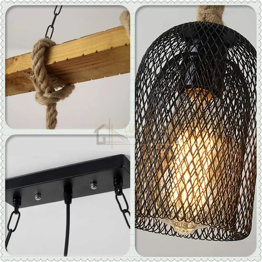 Lustra Wood Design Steel Cage 5Xe27 Lighting Fixtures