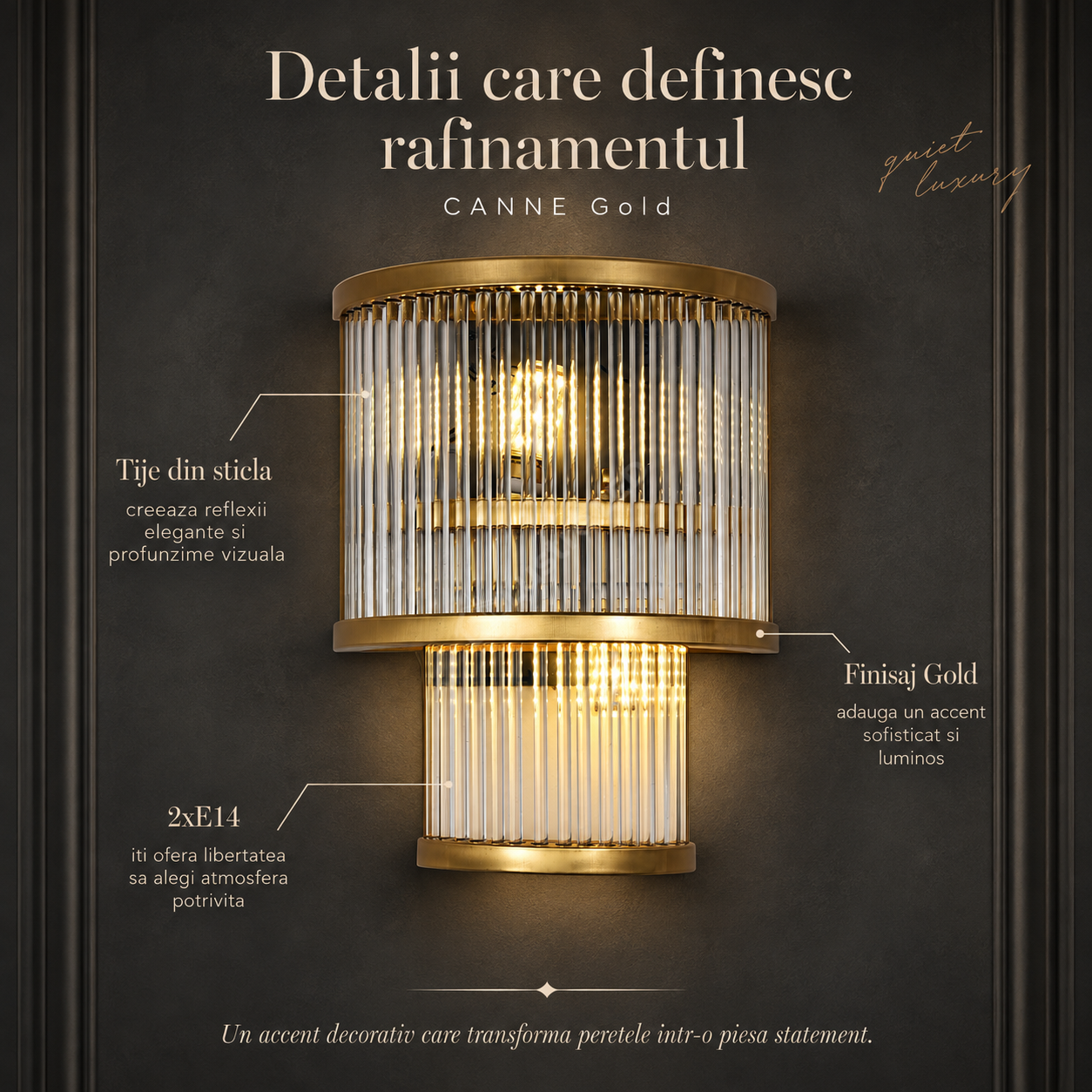 Aplica Abajur CANNE Gold 2xE14 30CM