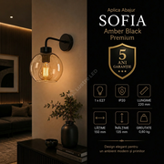 Aplica Abajur Sofia Amber Black Premium