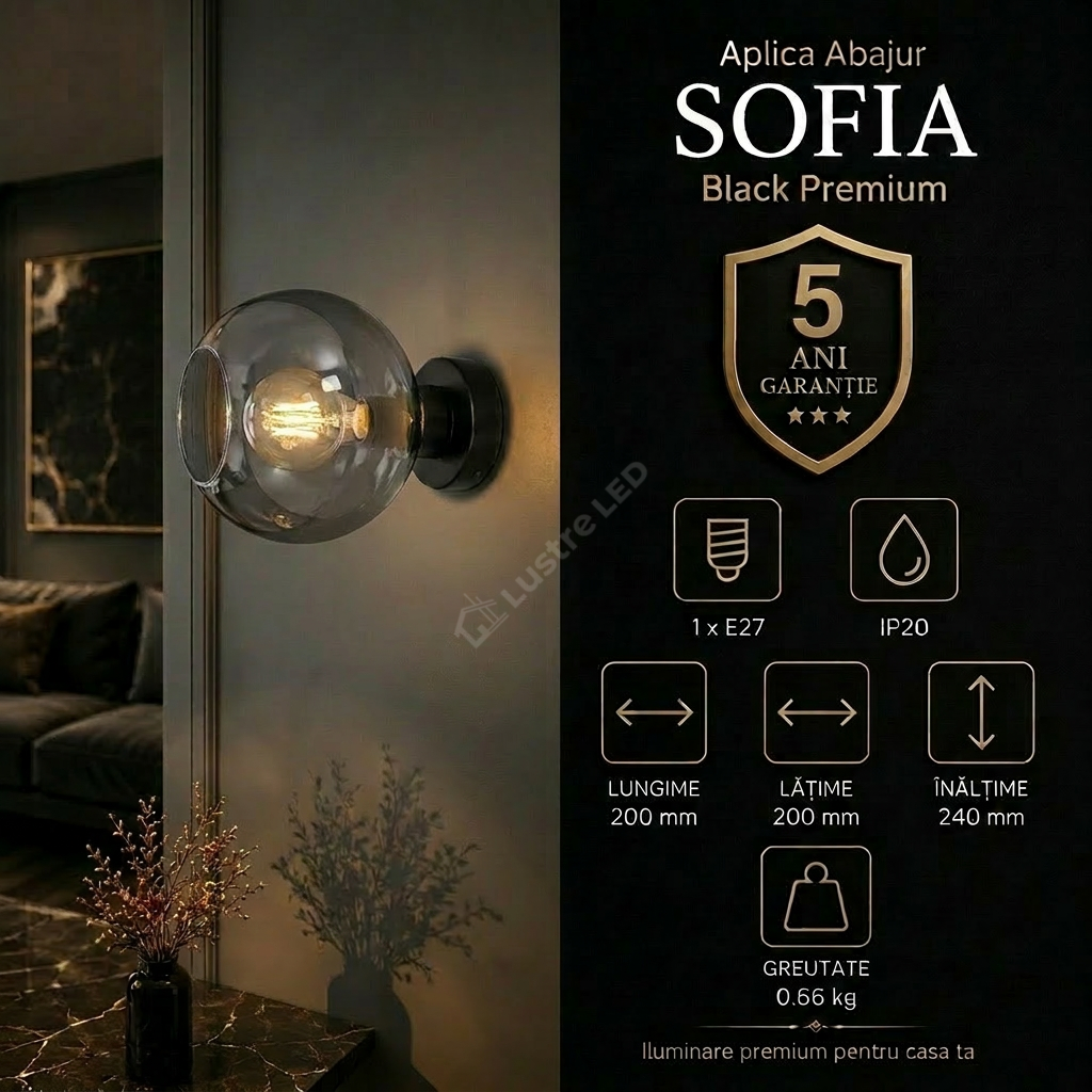 Aplica Abajur Sofia Black Smoked Premium 1xE27