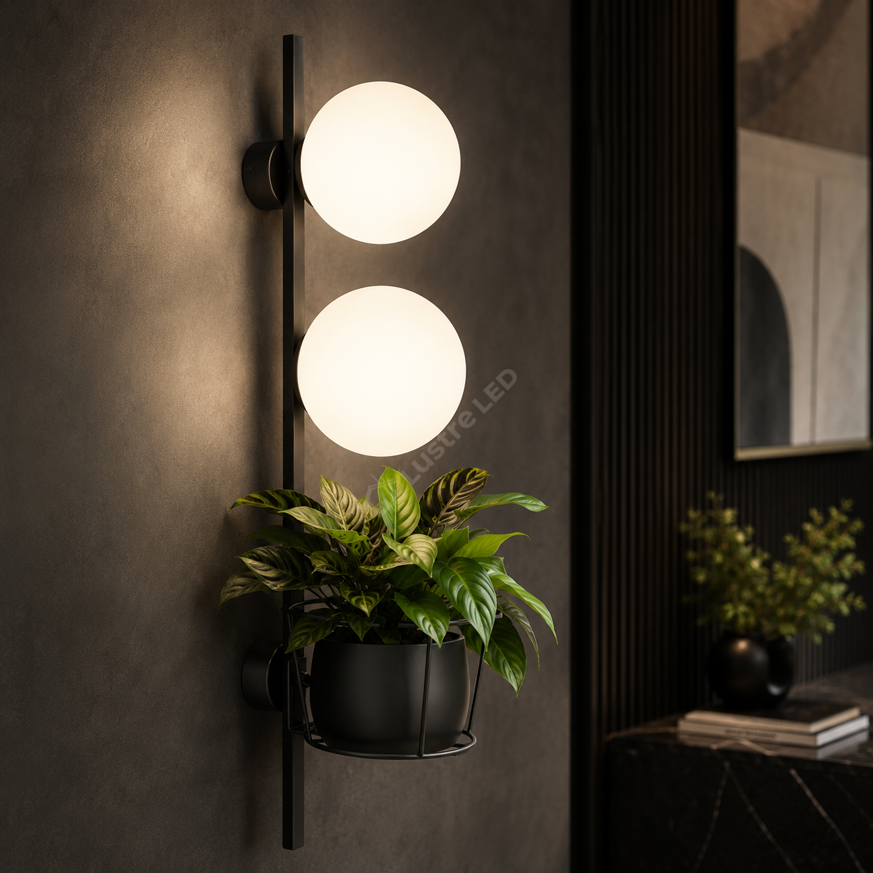 Aplica Black cu Abajur si Suport Ghiveci PLANT 2xE14/E27 70CM