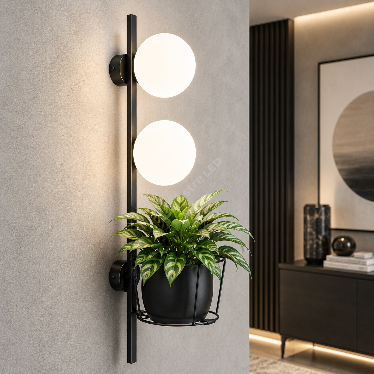 Aplica Black cu Abajur si Suport Ghiveci PLANT 2xE14/E27 70CM