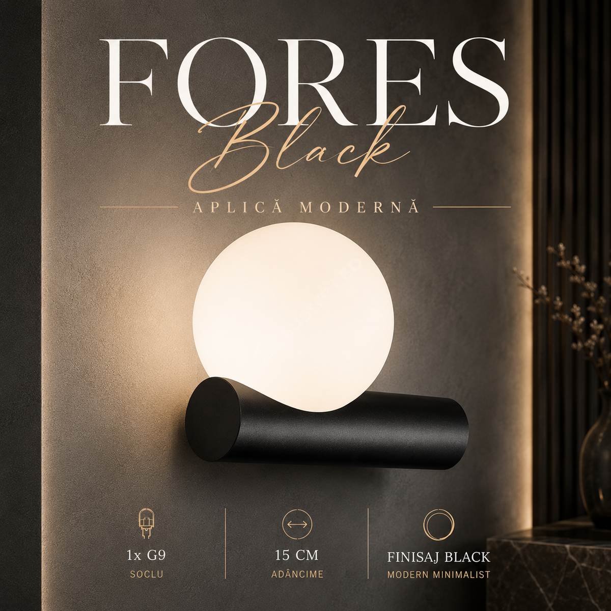 Aplica Black FORES cu Abajur 1xG9 15CM