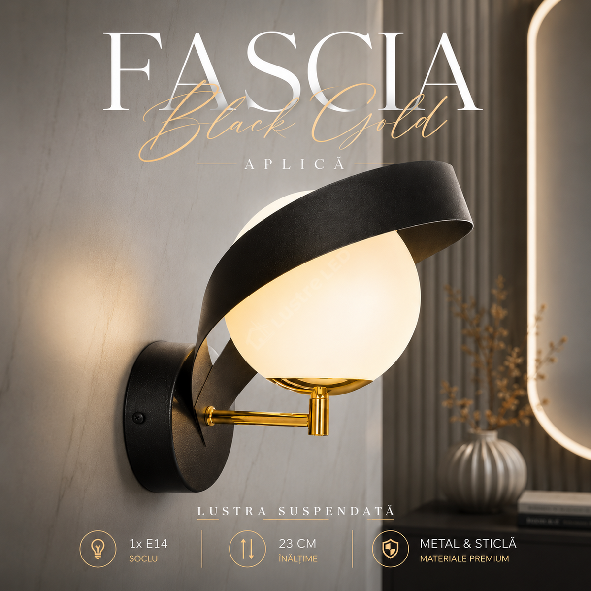Aplica Black Gold FASCIA cu Abajur 1xE14 23CM
