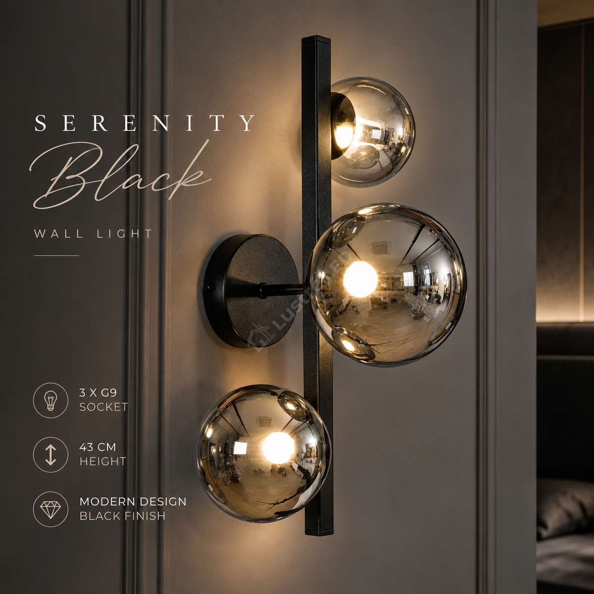 Aplica Black SERENITY cu Abajur 3xG9 43CM