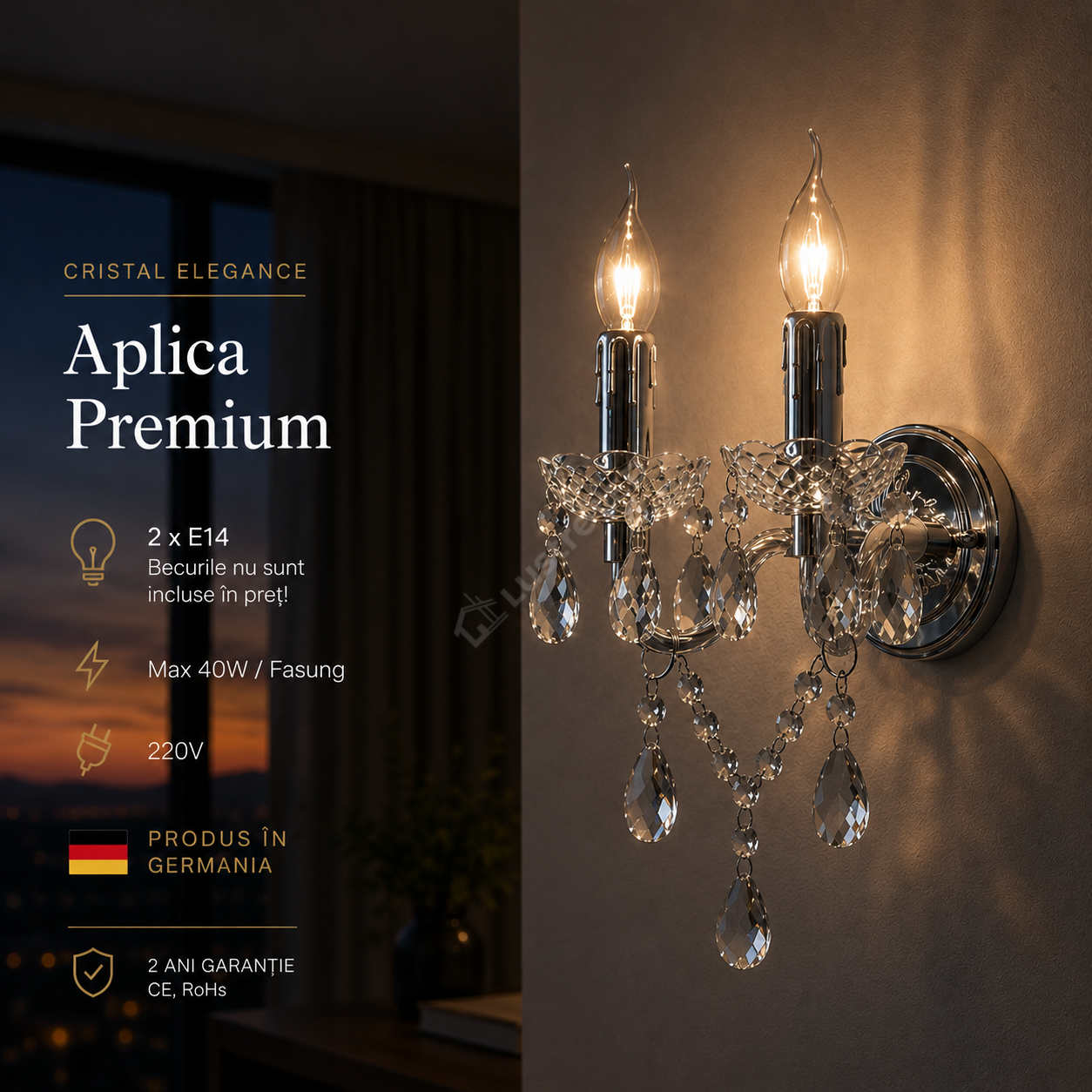 Aplica Cristal Luster Silver