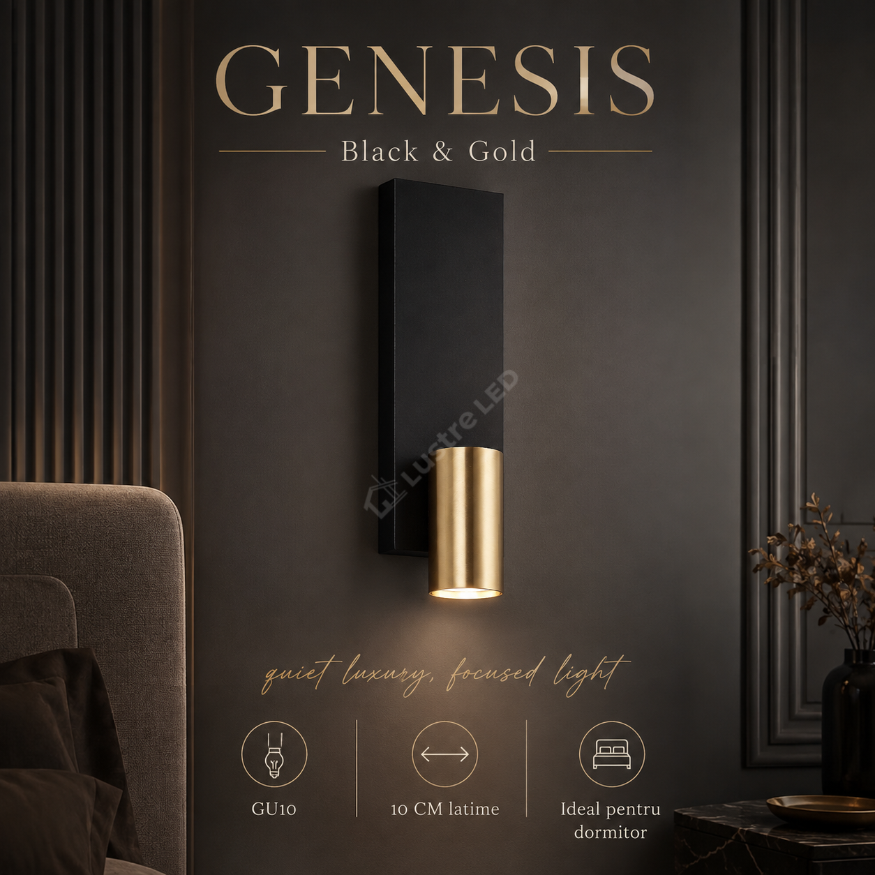 Aplica cu Spot GENESIS Black & Gold GU10 27CM