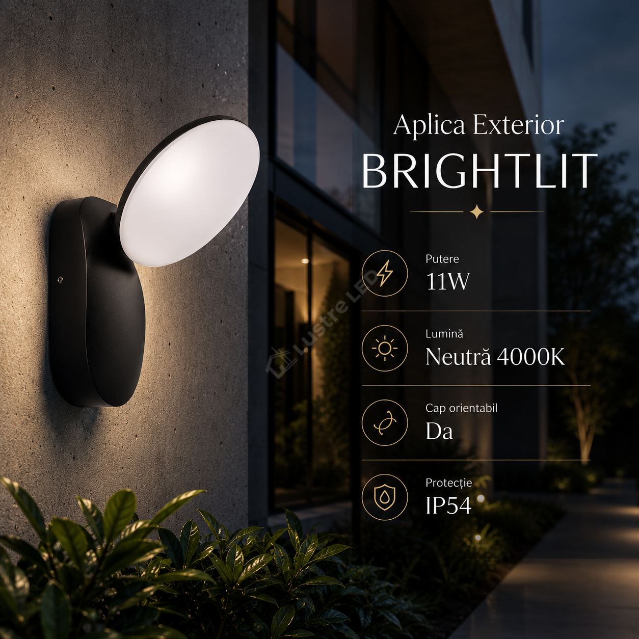 Aplica Exterior BRIGHTLIT LED Black 11W 4000K IP54 Echivalent 60W