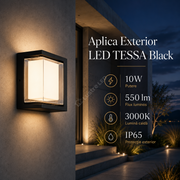 Aplica Exterior LED TESSA Black 10W IP65 17x17cm Echivalent 85W