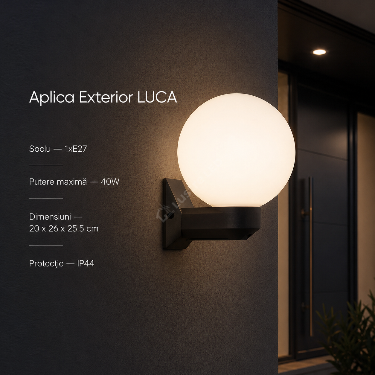 Aplica Exterior LUCA Black 1xE27 cu Abajur Alb IP44 26CM