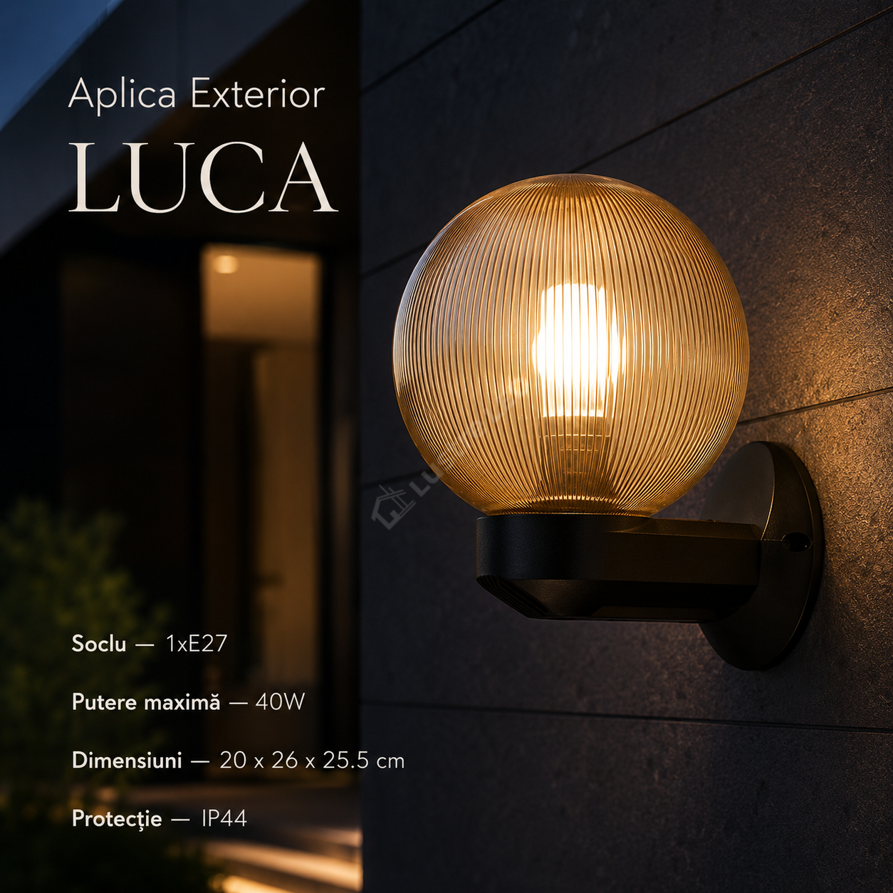 Aplica Exterior LUCA Black 1xE27 cu Abajur Auriu IP44