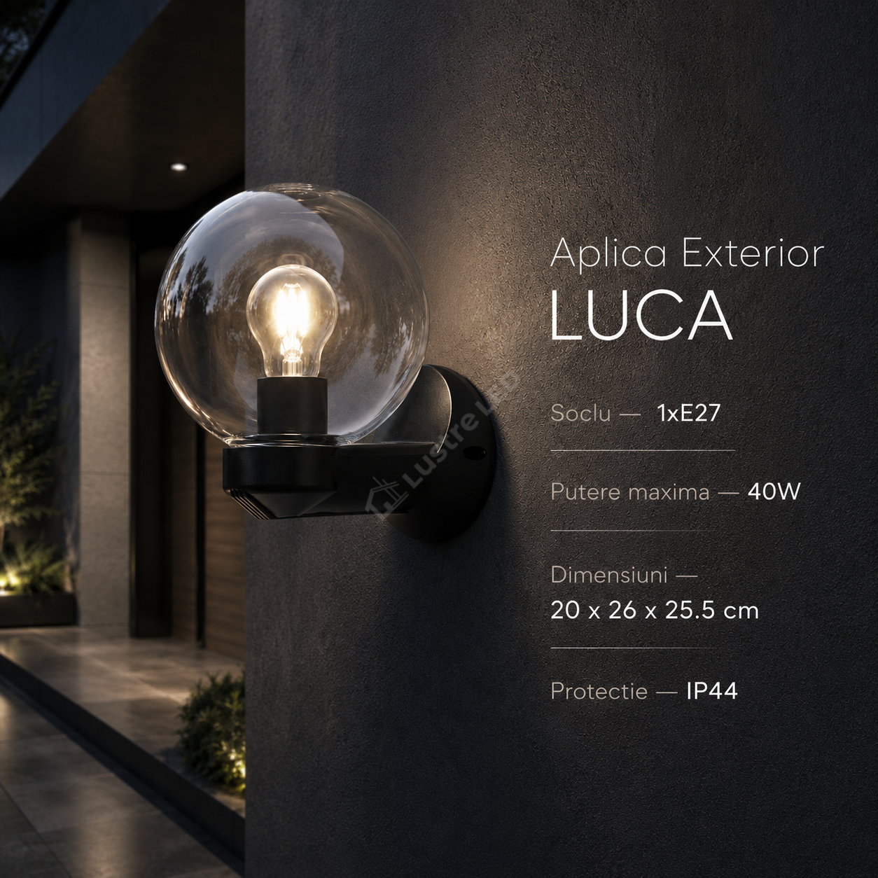 Aplica Exterior LUCA Black 1xE27 cu Abajur IP44