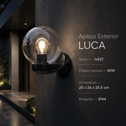 Aplica Exterior LUCA Black 1xE27 cu Abajur IP44