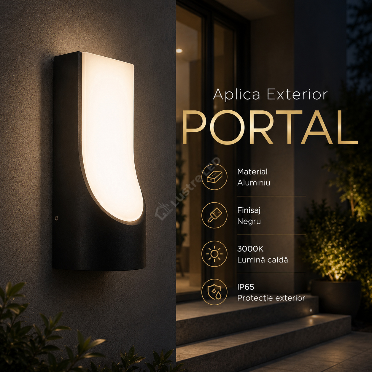 Aplica Exterior PORTAL LED Black 10W 3000K IP65 Echivalent 85W