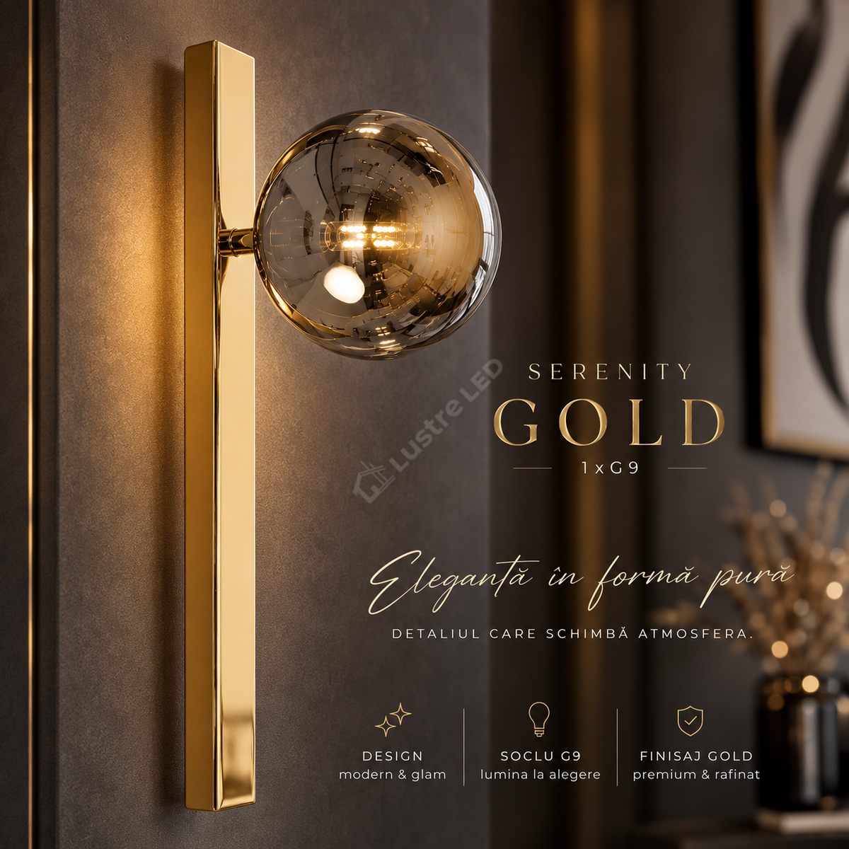 Aplica Gold SERENITY cu Abajur 1xG9