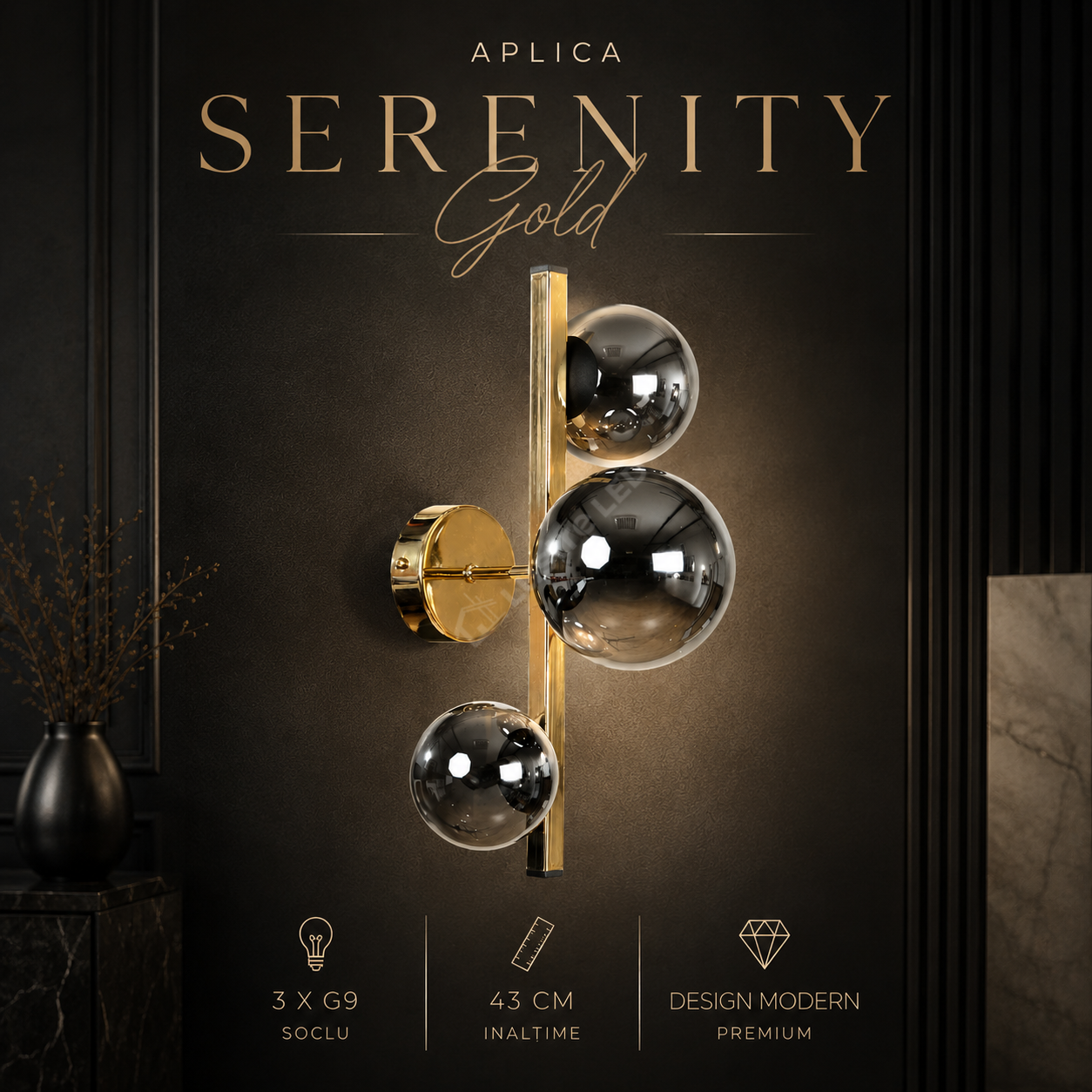 Aplica Gold SERENITY cu Abajur 3xG9 43CM
