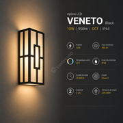 Aplica LED 10W VENETO Black 950lm CCT Exterior IP44