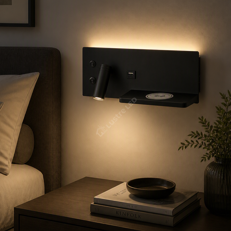 Aplica LED 9W cu Incarcare Wireless si USB Diego Black