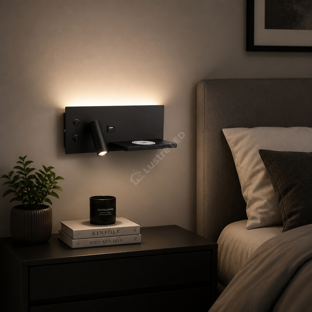 Aplica LED 9W cu Incarcare Wireless si USB Diego Black