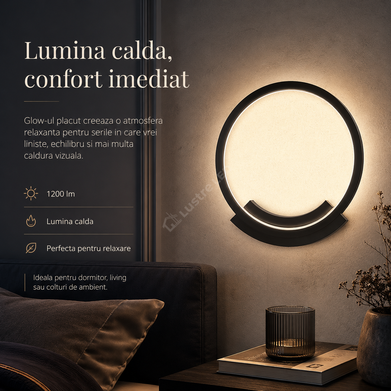 Aplica LED ANELLO Black Ø20CM Echivalent 80W