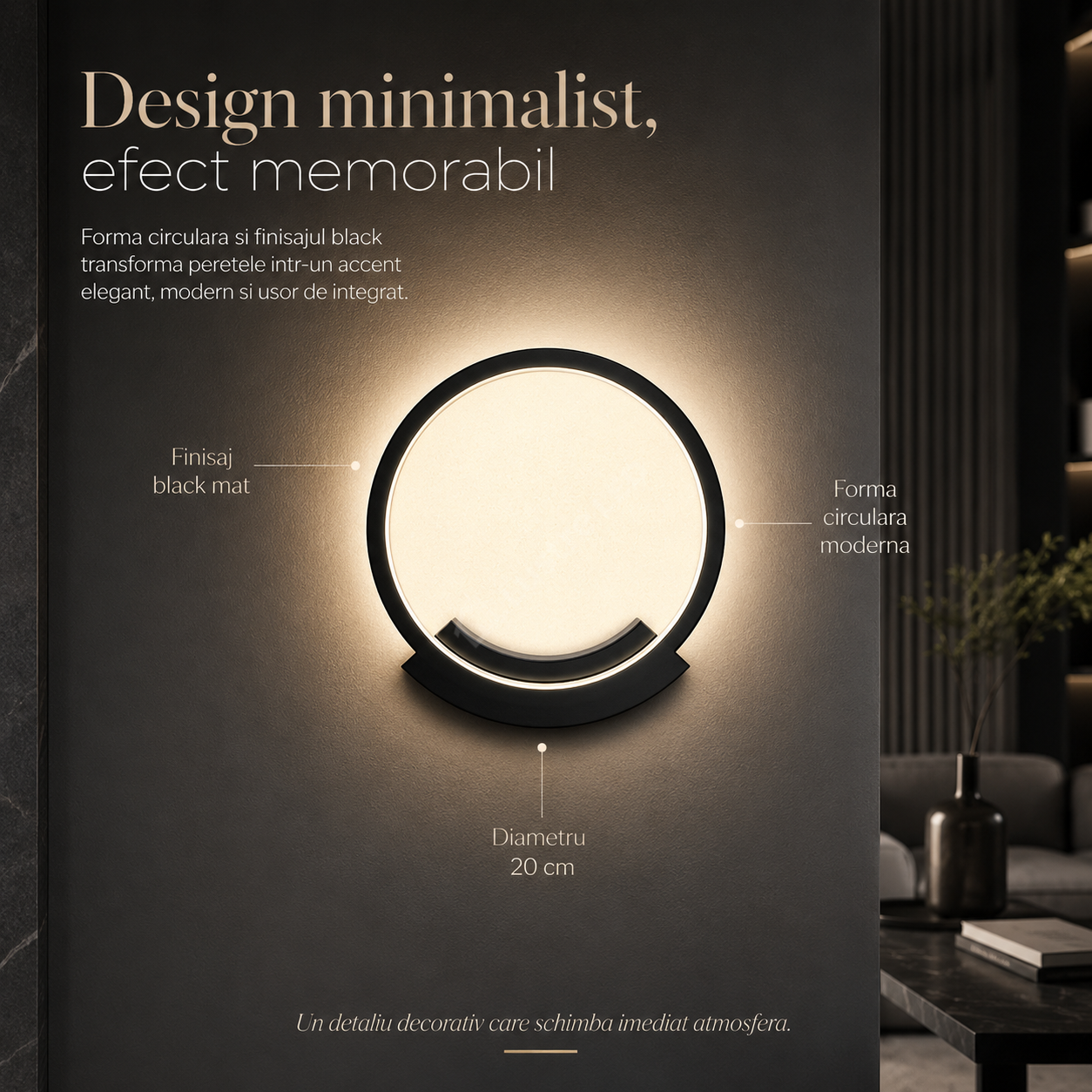 Aplica LED ANELLO Black Ø20CM Echivalent 80W
