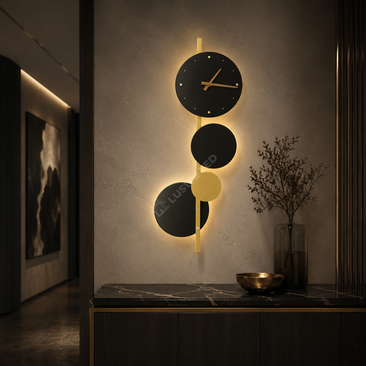 Aplica LED Ceas TEMPO Black&Gold 71CM 18W Echivalent 90W