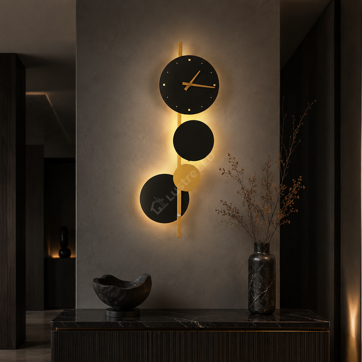 Aplica LED Ceas TEMPO Black&Gold 71CM 18W Echivalent 90W